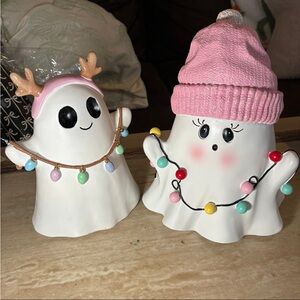 VIRAL Set of 2 Christmas Ghosts Pastel Color Lights Holiday Figurines Homegoods